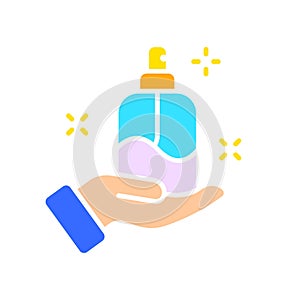 Hand holding spray line icon. Personal hygiene products, natural Korean cosmetics, skin care, ointments, balms. Vector color icon