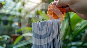 The hand holding papers. AI generated