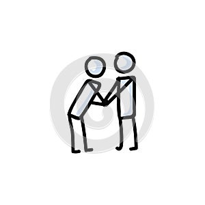Hand holding stick figure vector illustration. Compassion communication with stickman drawing. Bullet journal bujo clipart