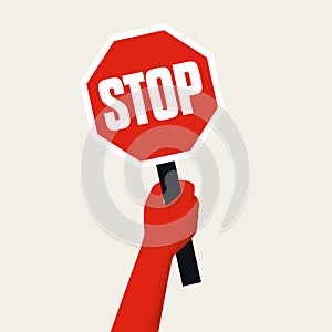Hand holding stop warning sign vector concept. Symbol of risk, danger, caution, safety precaution