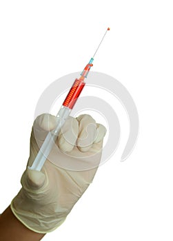 Hand holding syringe before making injection