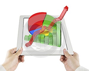 Hand holding tablet with 3d Chart