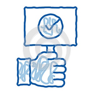 Hand Holding Tablet With Approved Mark doodle icon hand drawn illustration