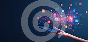 Futuristic digital interaction on tablet