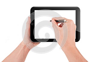 Hand holding a tablet pc computer