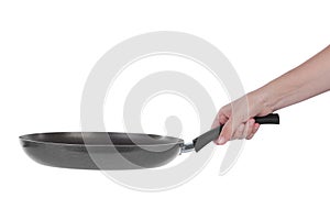 Hand holding a Teflon frying pan photo