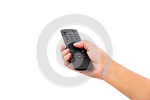 Hand holding television and audio remote control
