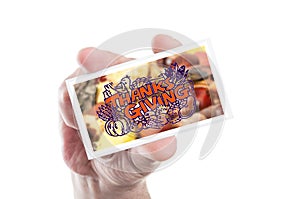 Hand holding thanks giving card or greeting