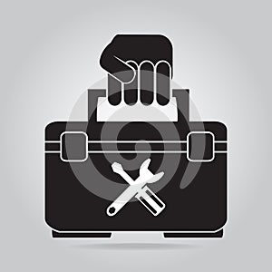 Hand holding with toolbox icon