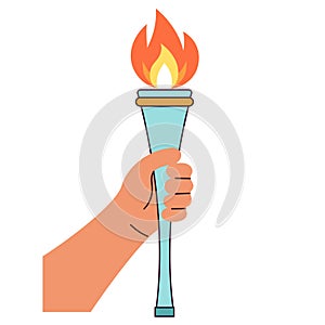 Hand holding torch with fire