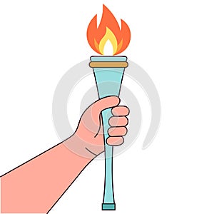Hand holding torch with fire
