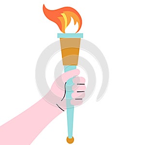 Hand holding torch with fire