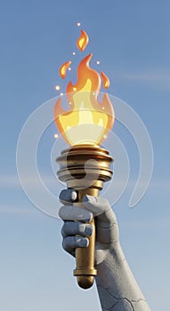Hand Holding Torch with Flames