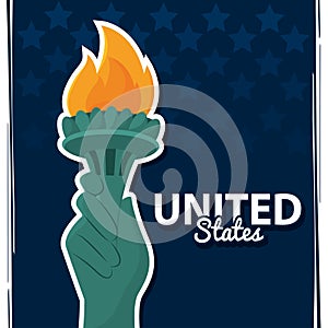 Hand holding a torch Liberty Statue landmark United States Vector