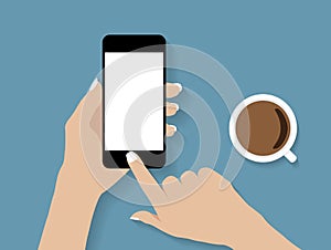 Hand holding and touch phone vector