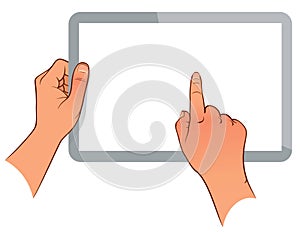 Hand holding a touchpad pc