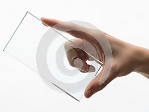Hand holding a transparent rectangle object