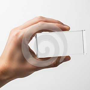 Hand holding transparent rectangle object