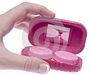 Hand Holding Travel Contact Lens Case