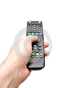 Hand holding a TV remote