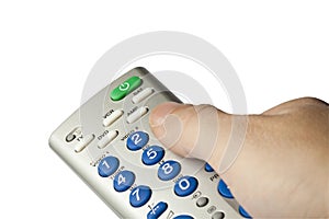 Hand holding tv remote control