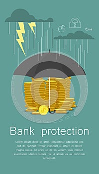 Hand holding umbrella to protect money.illustration for financial savings concept.