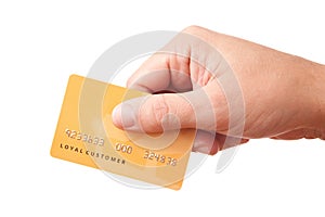 Hand holding unidentified plastic card