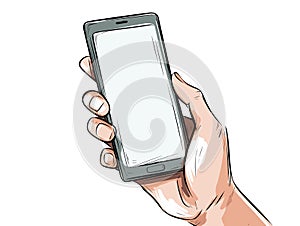 Hand Holding Up Cell Phone With Blank Screen