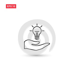 Hand holding up light bulp line vector icon design isolated