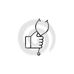 Hand holding up stethoscope outline icon. Element of simple icon for websites, web design, mobile app, info graphics. Signs and sy