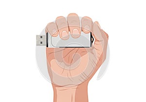 Hand holding a usb flash drive, a portable data storage device for digital information