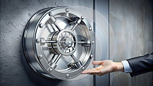 Hand Holding Vault Door - Symbolizing Secure Savings