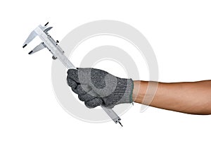 A hand holding Vernier calipers