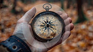 Hand holding a vintage compass