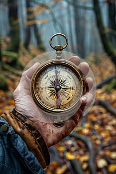 Hand holding a vintage compass