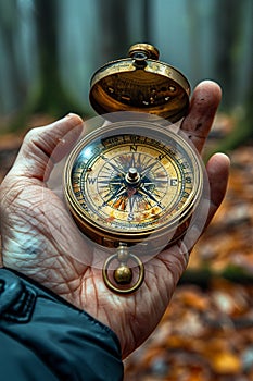 Hand holding a vintage compass