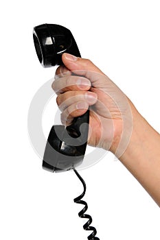 Hand Holding Vintage Phone Receiver photo