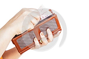 Hand holding wallet women