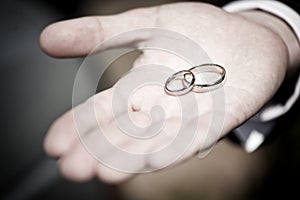 Hand holding wedding rings