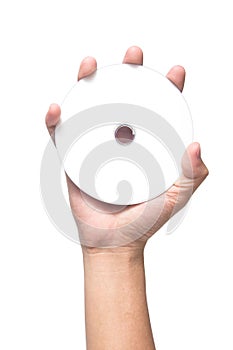 Hand holding white blank CD DVD