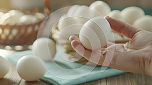 The hand holding an egg.AI generated image