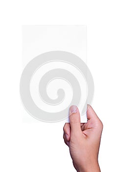 Hand holding white paper sheet