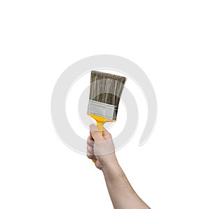 Hand Holding a Wide Paintbrush with Clipping Path