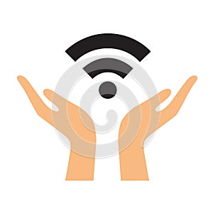 Hand holding wifi icon vector illustration