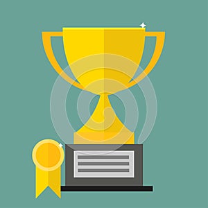 Hand holding winners trophy award flat illustration