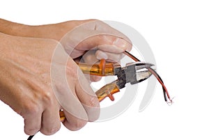 Hand holding a wire cutter