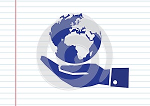 Hand holding world globe