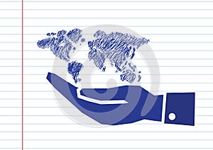 Hand holding world globe map