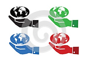 Hand holding world globe map