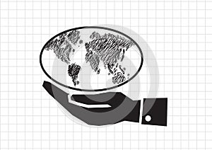 Hand holding world globe map